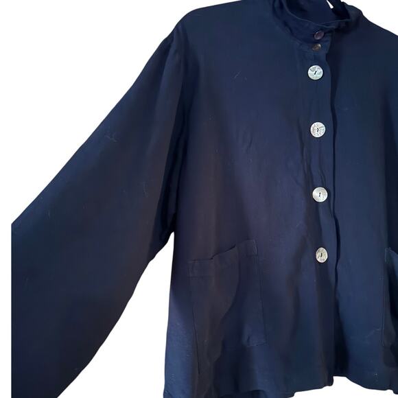 GERTIES Black Tencel/Linen Blend Topper Coat - Size M, Made in USA lagenlook - Picture 3 of 9